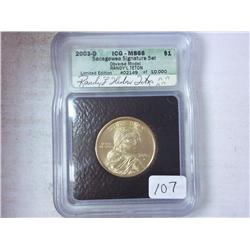 2003-D SACAGAWEA $ SIGNATURE SLAB ICG MS66