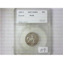 1999-S DELAWARE QUARTER SEGS PR68 DEEP CAMEO