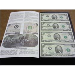 UNCUT SHEET OF 4-1976 US $2 FRN'S