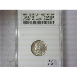 1943 MERCURY DIME ANACS NET MS60