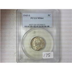1945-S JEFFERSON NICKEL PCGS MS 64