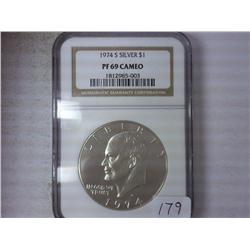 1974-S SILVER IKE DOLLAR NGC PF69 CAMEO