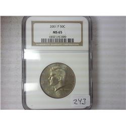 2001-P KENNEDY HALF DOLLAR NGC MS65