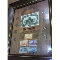 THE PIONEERS (FRAMED) 8 MERC. DIMES & STAMPS