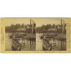 Kasa An Village,AK - 1890 - Alaska Eskimo Fishing Canoes Stereoview