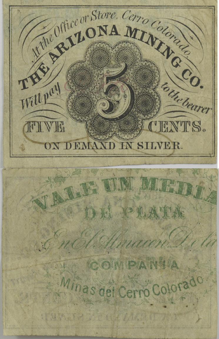 AZ - 1863 - Cerro Colorado. Arizona Mining Company 5 cent Silver Scrip ...