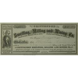 Crittenden,AZ - Pima County - Feb 3, 1887 - Crittenden Smelting Milling and Mining Co. Stock Certifi