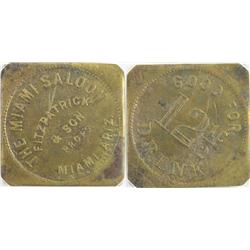 Miami,AZ - Gila County - 1911 - Miami Saloon Token : 12 1/2c - Genuine - 5225926-016