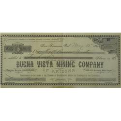 Pima County,AZ - May 12, 1884 - Buena Vista Mining Co. Stock Certificate :  