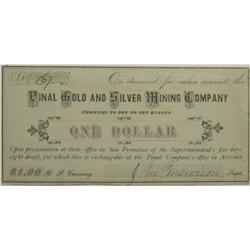 Tucson,AZ - Pima County - C1880 - Pinal Gold and Silver Note :  