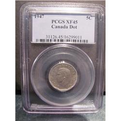 1947 DOT 5 cents PCGS XF45 SCARCE