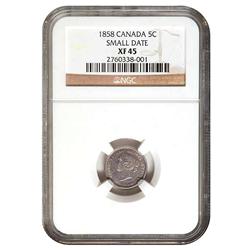 1858 Small date silver 5 cents NGC XF45