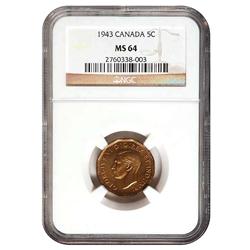1943 Tombac 5 cents NGC MS64