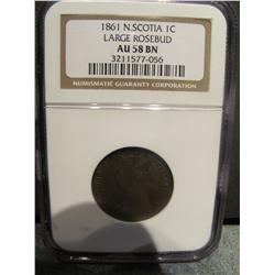1861 Nova Scotia Large cent Large Rosebudg NGC AU58BN