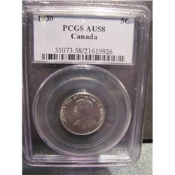 1930 5 cents PCGS AU58