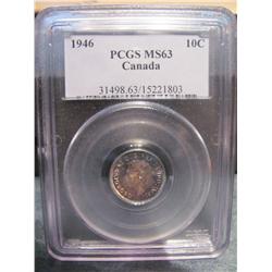1946 Silver 10 cents PCGS MS63