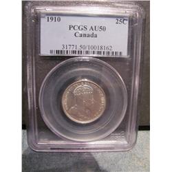 1910 Silver 25 cents PCGS AU50