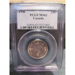 1946 SILVER 25 cents PCGS MS62
