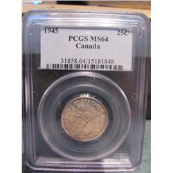 1945 Silver 25 cents PCGS MS63