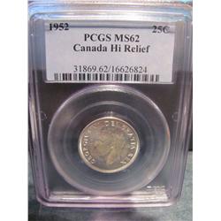 1952 High Relief silver 25 cents PCGS MS62