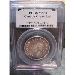 1947 Curve 7 left silver 50 cents PCGS MS60