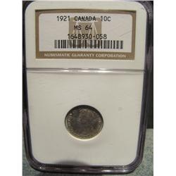 1921 Silver 10 cents PCGS MS64