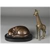 Image 1 : (2) Decorative Brass; Giraffe and Sleeping Cat