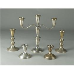 (5) Antique Sterling Weighted Candlesticks