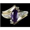 Image 1 : Ladies 10K Gold, Amethyst & Diamond Ring