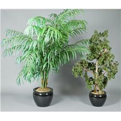 (2) Black Ceramic Pots with Faux Trees