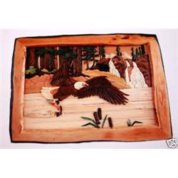 "FLYING EAGLE WITH BEAR" - FRAMED -   WOOD CARVING  -  QUALITY