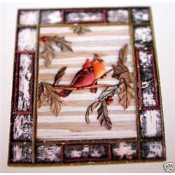 "CARDINALS" - FRAMED  WOOD CARVING  -  QUALITY
