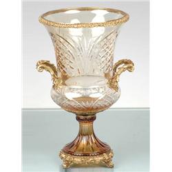 AMBER CRYSTAL AND  BRASS VASE 
