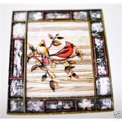 "THE CARDINALS" -  FRAMED WOOD CARVING  -  QUALITY