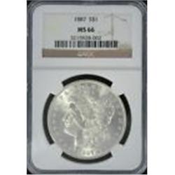 1887 RARE NGC MS66 Morgan Silver Dollar