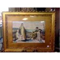 Original Old Period Painting In Gold Leaf Frame
