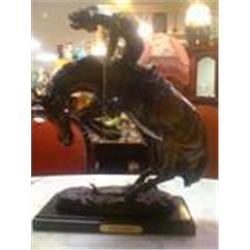 Bronze Cowboy On Horse W/Rattlesnake Sculpture