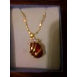 Large Ruby with Diamonds 14K Gold Necklac