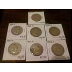 7 Nice Silver Franklin Half dollars