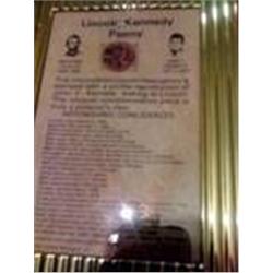 Rare Framed Lincoln Penny W/Story