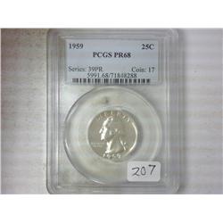 1959 SILVER WASHINGTON QUARTER PCGS PR68