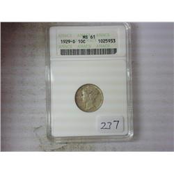 1929-D MERCURY DIME ANACS MS61