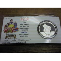 1/2 TROY OZ SILVER DISNEY TOKEN (HAPPY) PROOF