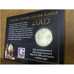 2005 US AMERICAN SILVER EALGE & STAMP SET (UNC)