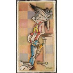 Dick Duerrstein Bugs Bunny Cowboy Orig Cartoon Painting