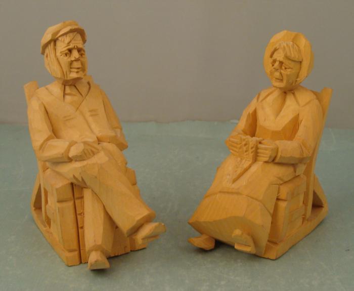 2 Vintage Wood Carved Figures People On Rocking Chairs