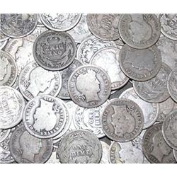 LOT OF 100 BARBER DIMES- CIRCULATED
