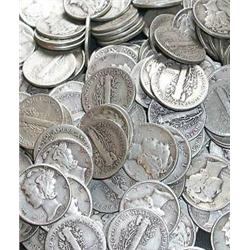Lot of 250 Mercury DImes 90% Silver- Various