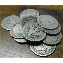 Lot of 10 Barber Quarters- Average Circulated