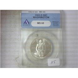 1982-D WASHINGTON HALF ANACS MS65